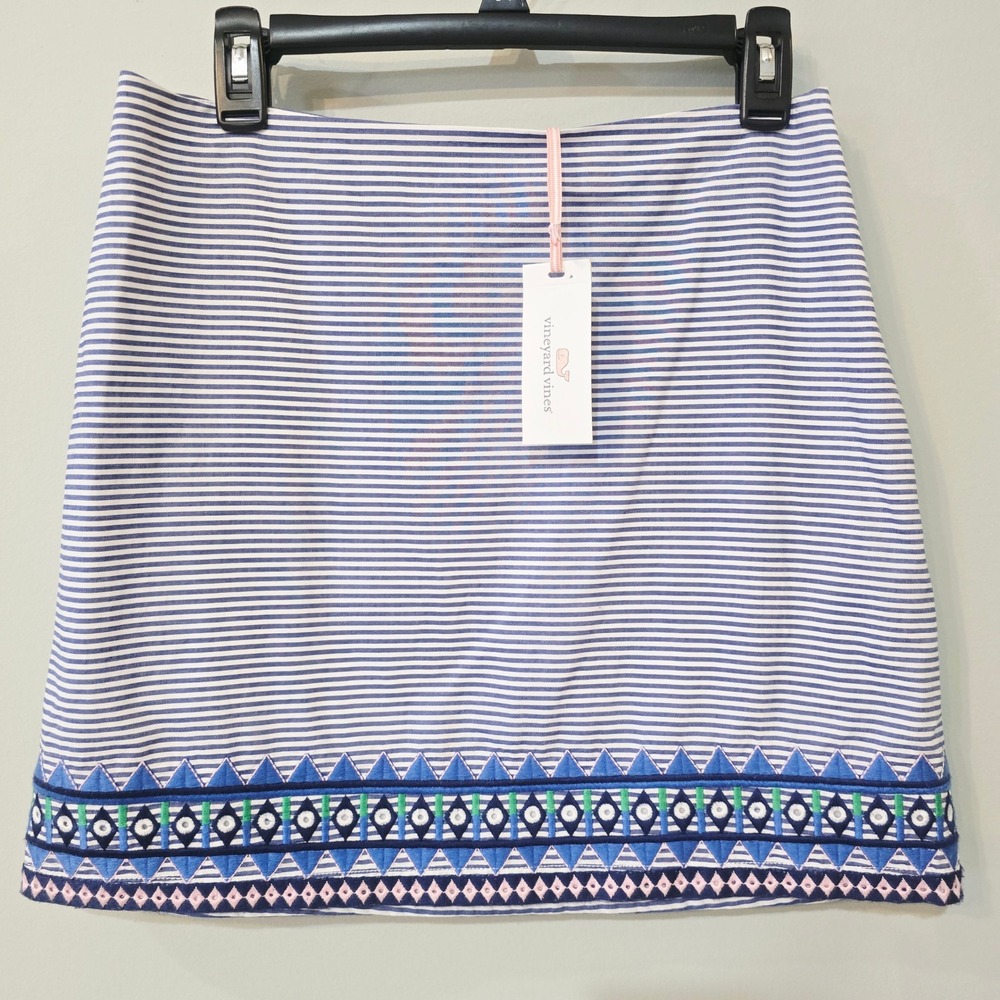 NWT Vineyard Vines Geo Prep Embroidered Margo‎ Skirt Marlin Blue Stripe Size 4